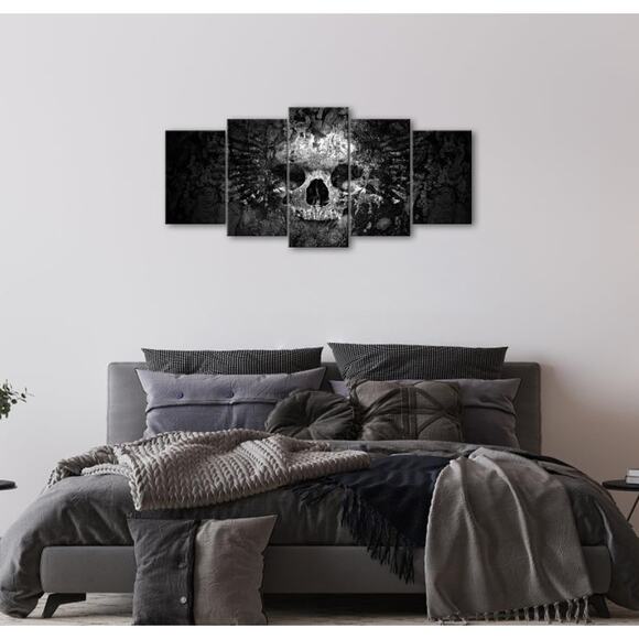 5-Piece Skull Canvas Wall Art – Dark Gothic Black and White Skull Painting - Picture 4 of 5
